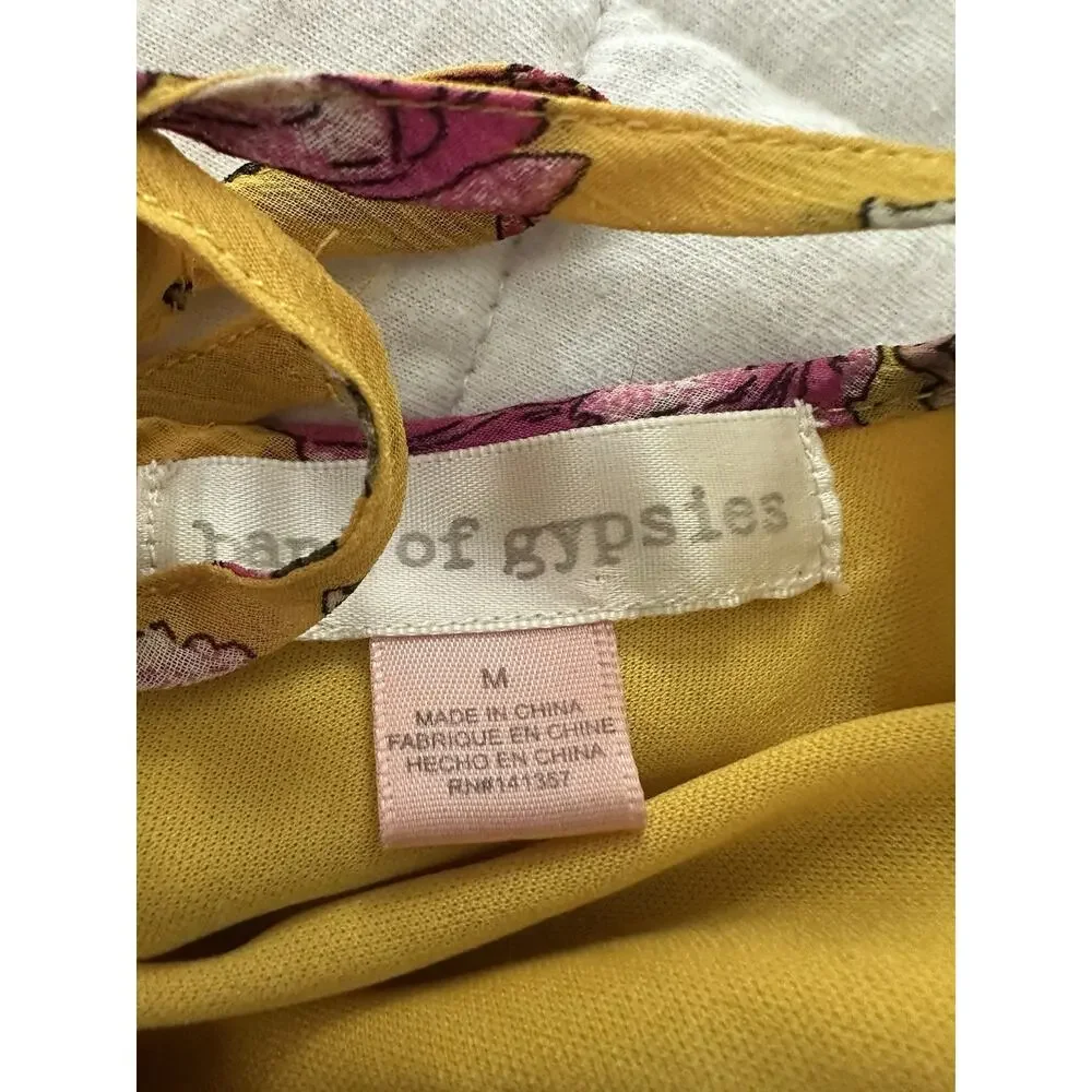 Band of Gypsies Dress Medium Yellow Floral Maxi Faux Wrap Garden Party Fairy - Picture 7 of 12